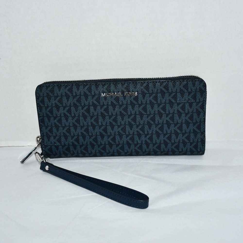 Michael Kors Signature Logo Travel Continental Wallet in Admiral Blue #32T2SJ6T3